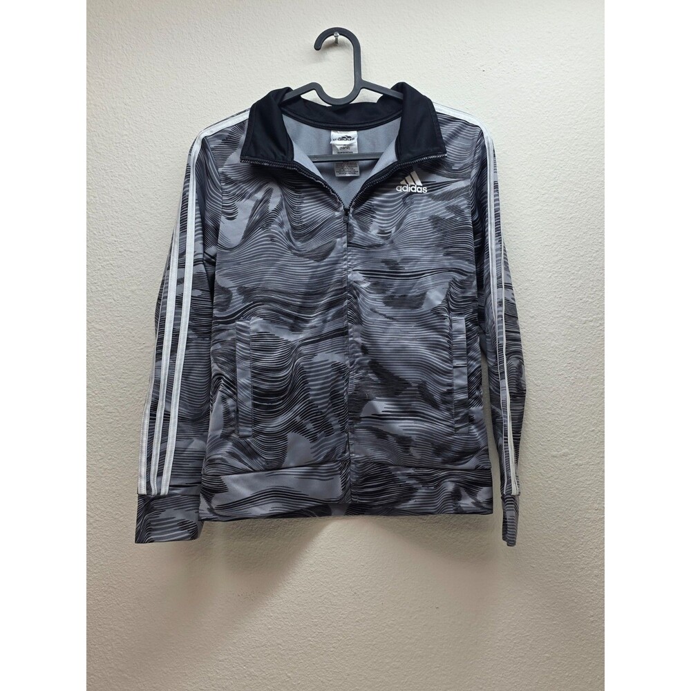 Adidas Boys Size 10/12 Gray Camo Full Zip Sweater Track Jacket Performance